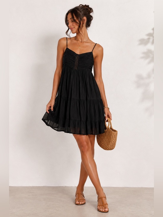 Zara Dresses & Skirts - Zara NWT Black Cotton Tiered Mini Dress Size L Boho Adjustable Straps